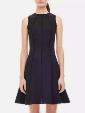 REBECCA TAYLOR Diamond Texture Fit Flare Dress Black Sz 10